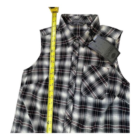 Harley Davidson Women's HDMC Sleeveless Plaid Button Down Shirt Black Medium NWT - Picture 6 of 11